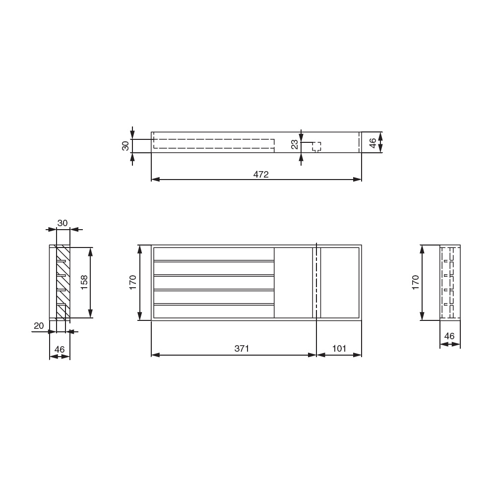 картинка Scandi Ёмкость в базу 600, для столовых приборов, отделка под дуб/орион серый 