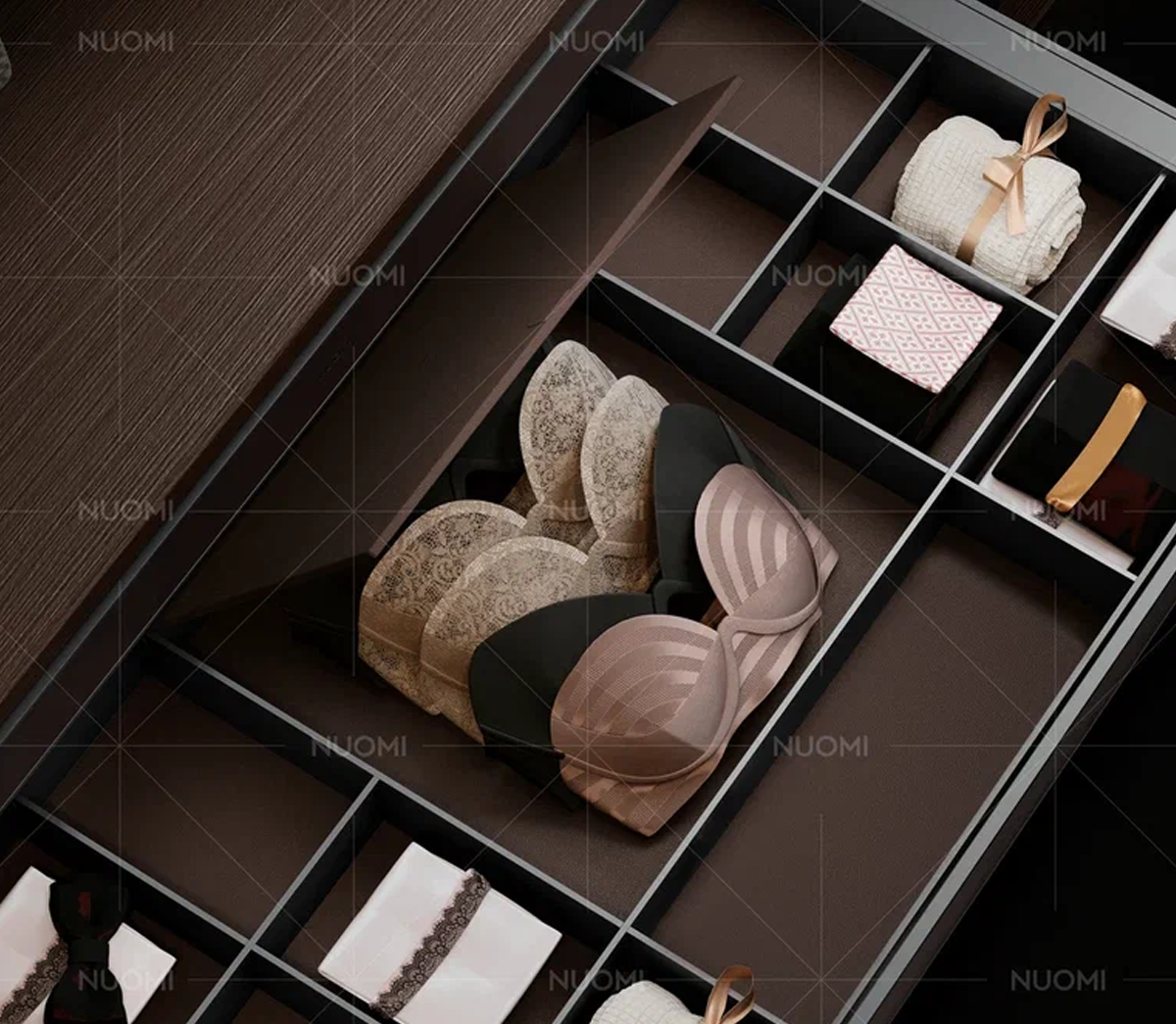 картинка 6180390 Полка для аксессуаров и белья с доводчиком NUOMI, серии ERA, Цвет Темно-Коричневый, 864*470*72mm 