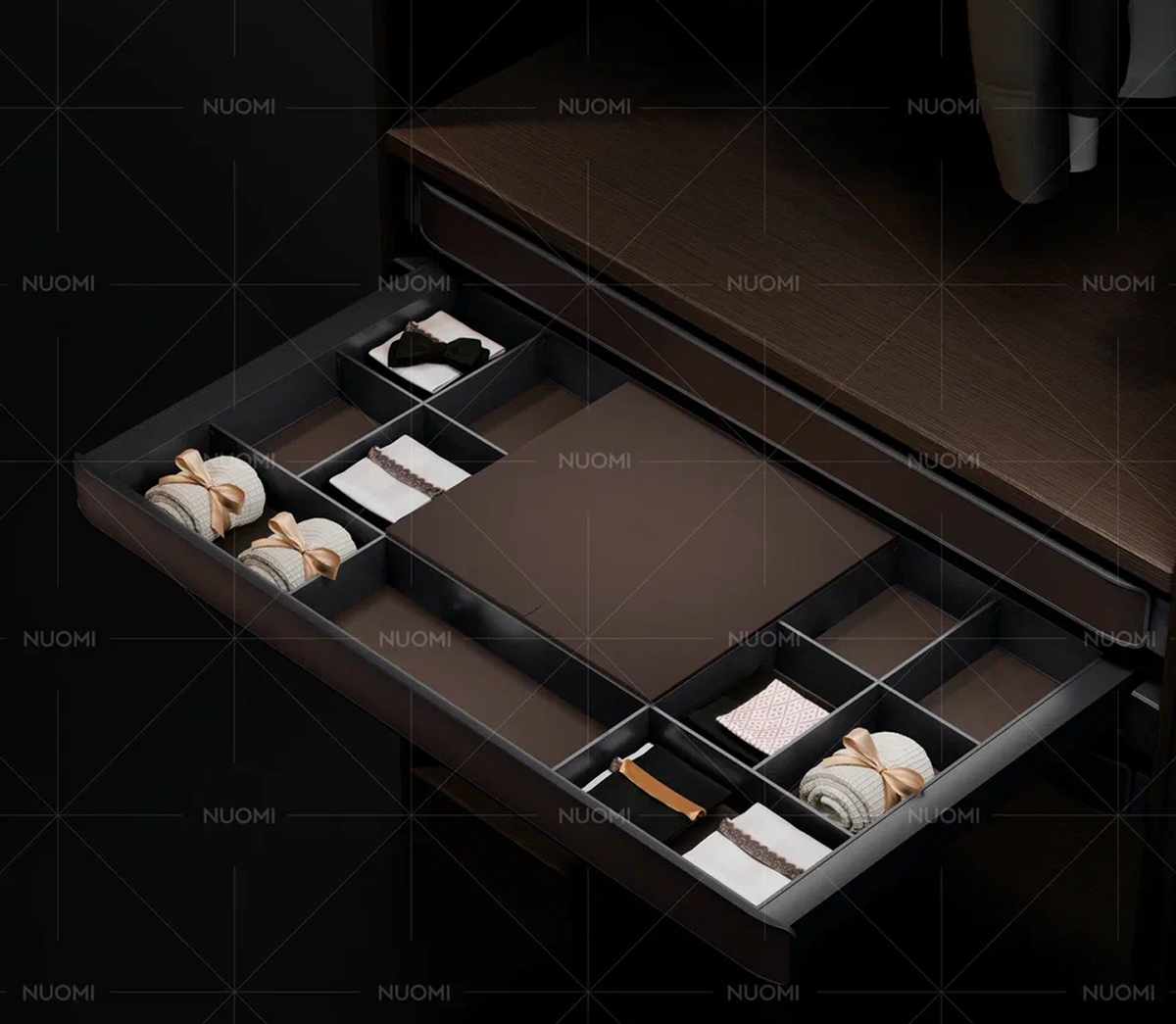 картинка 6180390 Полка для аксессуаров и белья с доводчиком NUOMI, серии ERA, Цвет Темно-Коричневый, 864*470*72mm 